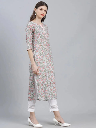 Multicoloured Printed Cotton Kurta - Libas