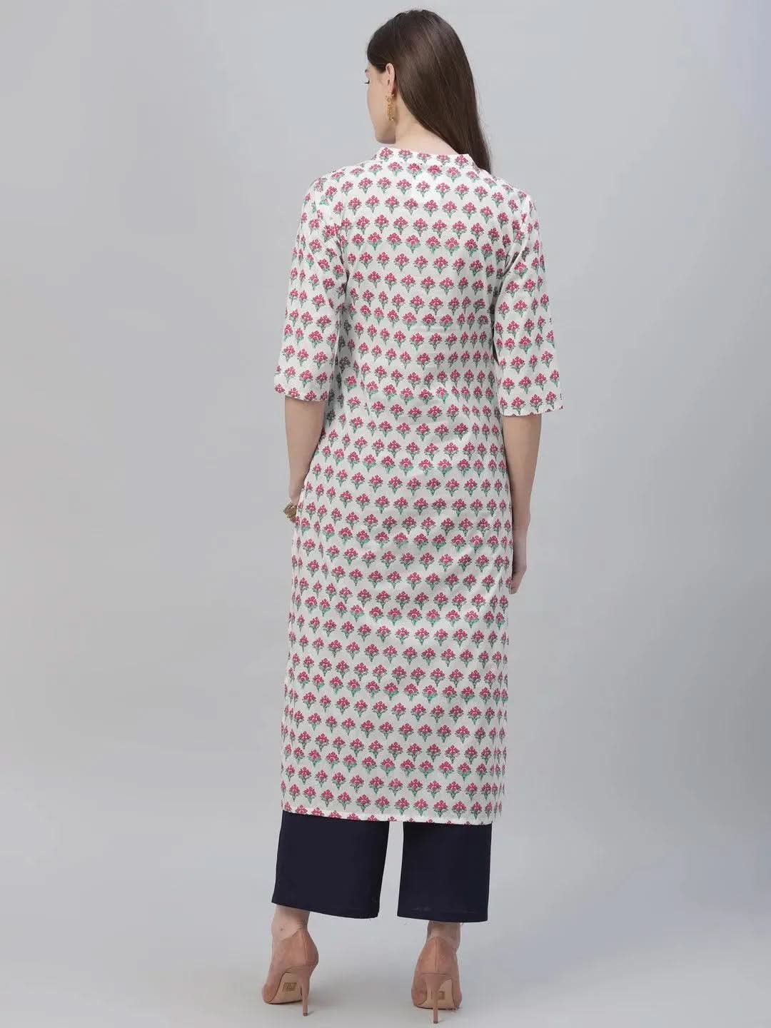 Multicoloured Printed Cotton Kurta - Libas 