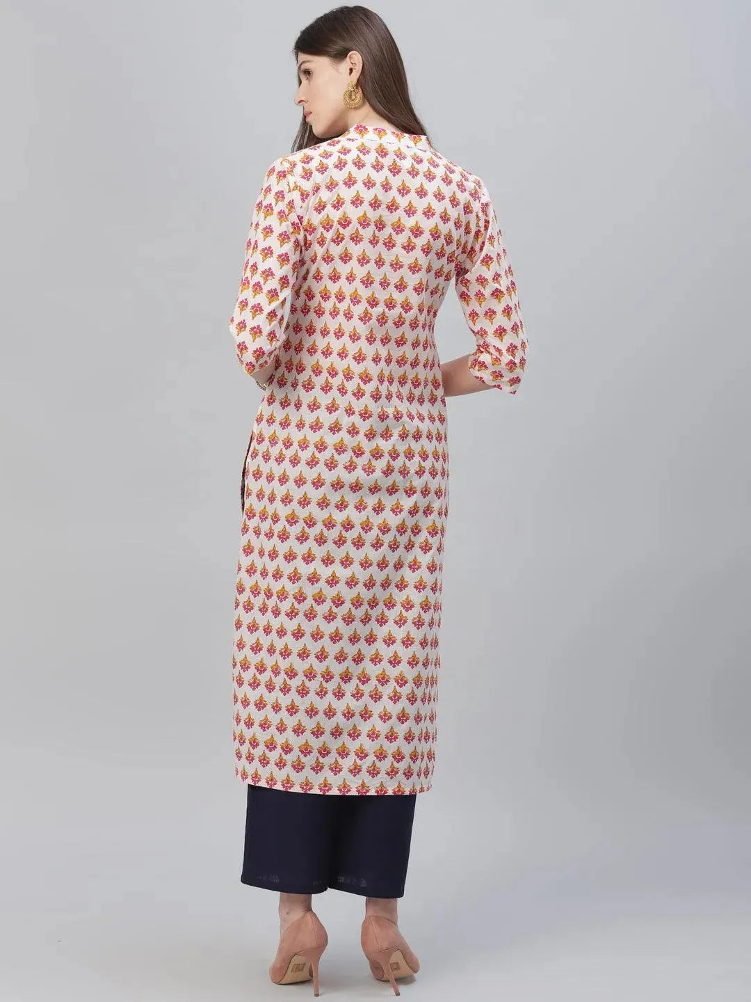 Multicoloured Printed Cotton Kurta - Libas