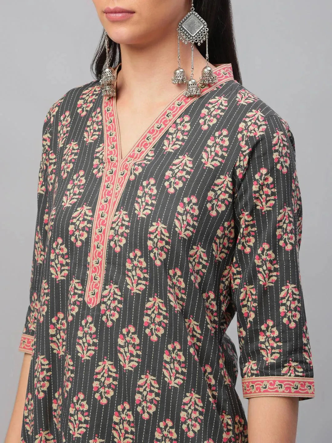 Multicoloured Printed Cotton Kurta - Libas