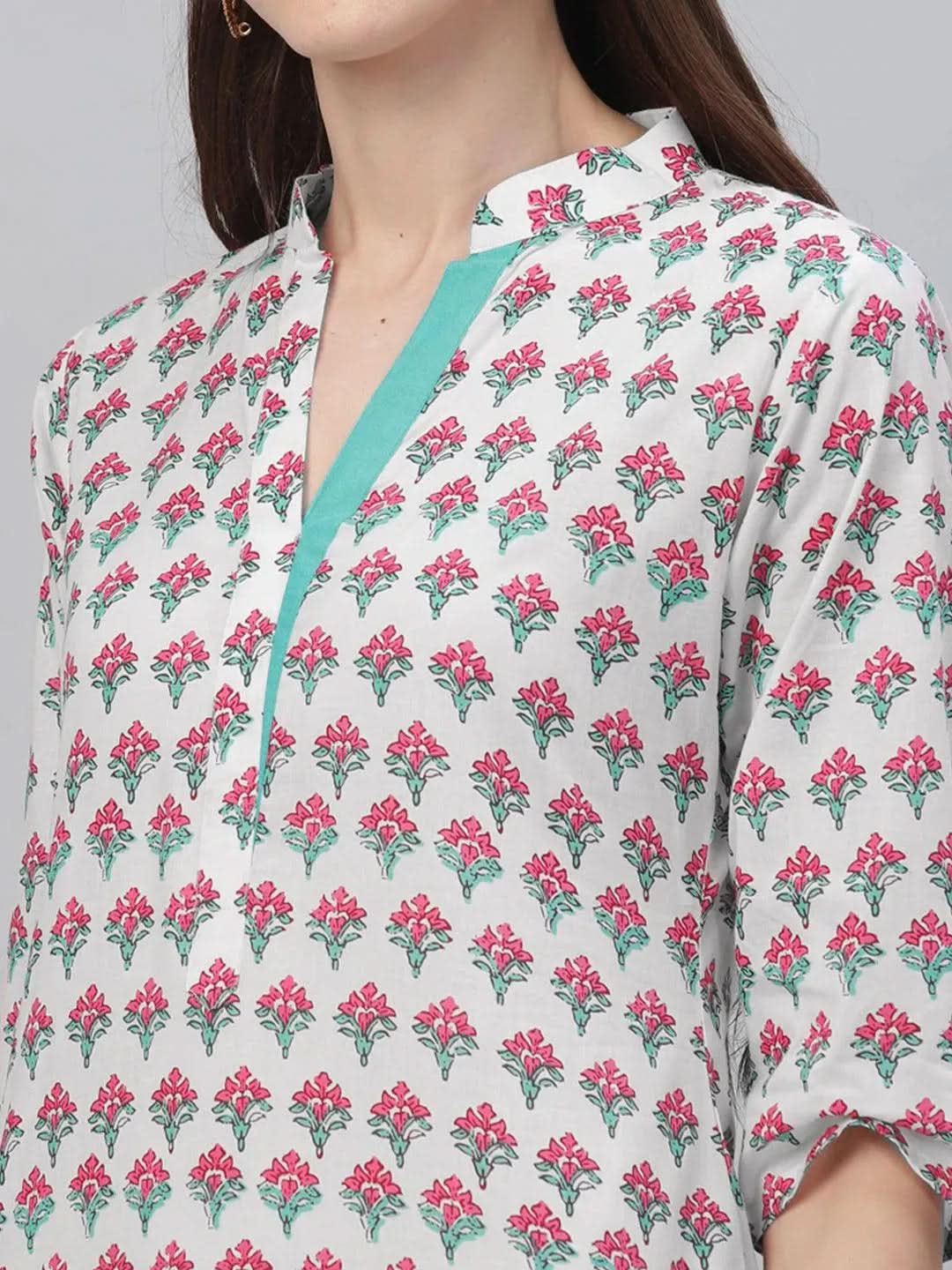 Multicoloured Printed Cotton Kurta - Libas 