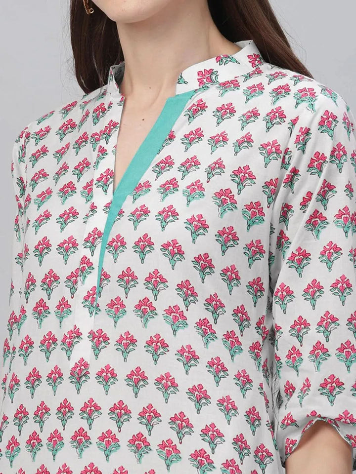 Multicoloured Printed Cotton Kurta - Libas