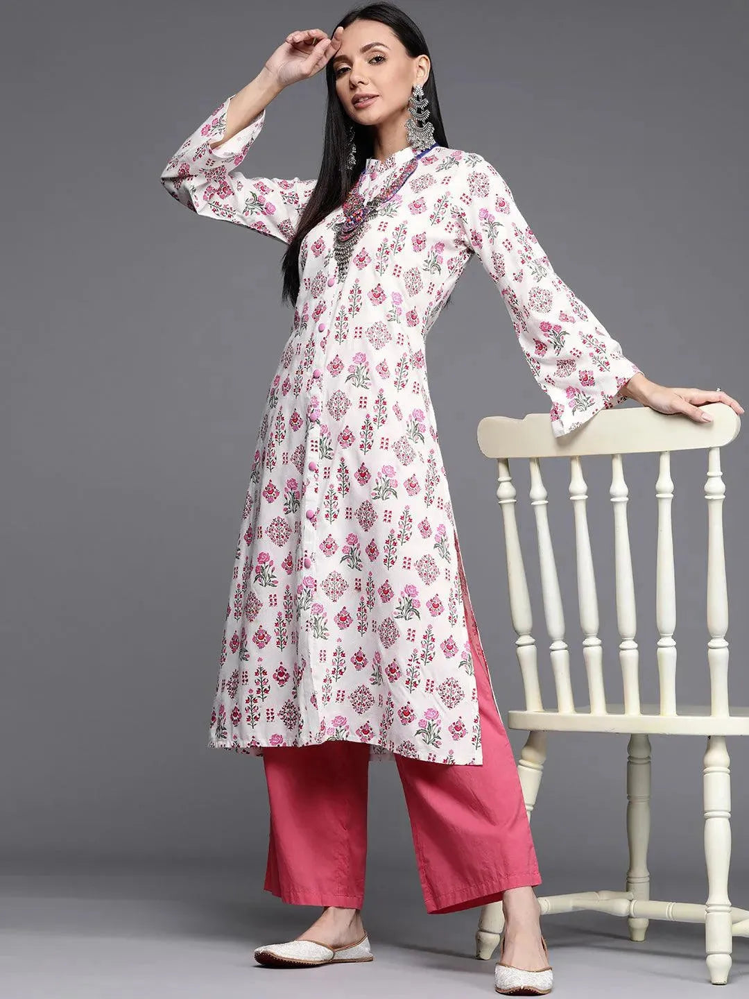 Multicoloured Printed Cotton Kurta - Libas