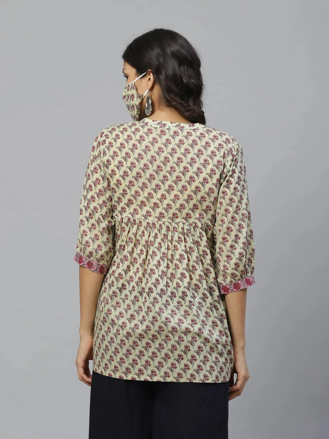 Multicoloured Printed Cotton Kurti With Mask - Libas 