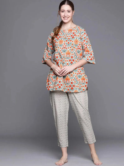 Multicoloured Printed Cotton Night Suit - Libas