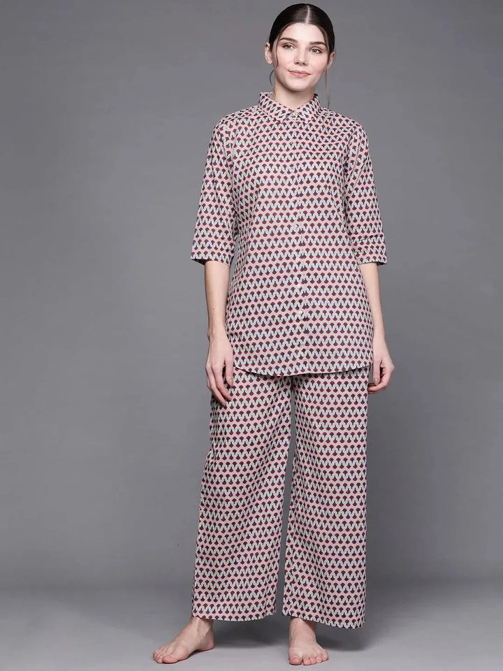 Multicoloured Printed Cotton Night Suit - Libas