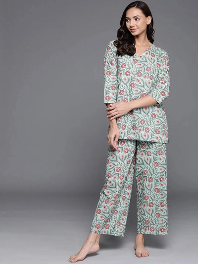 Multicoloured Printed Cotton Night Suit - Libas