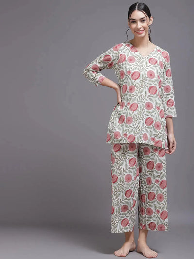 Multicoloured Printed Cotton Night Suit - Libas