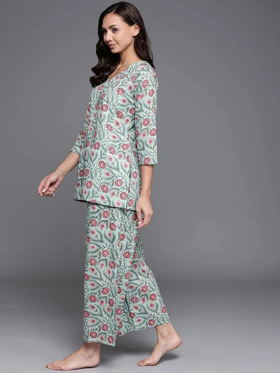 Multicoloured Printed Cotton Night Suit - Libas