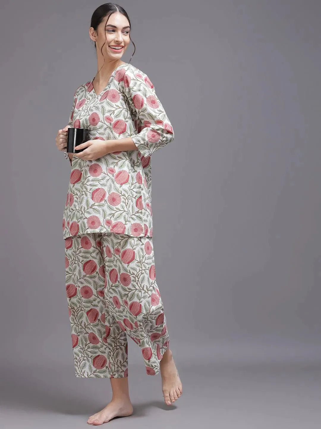 Multicoloured Printed Cotton Night Suit - Libas 