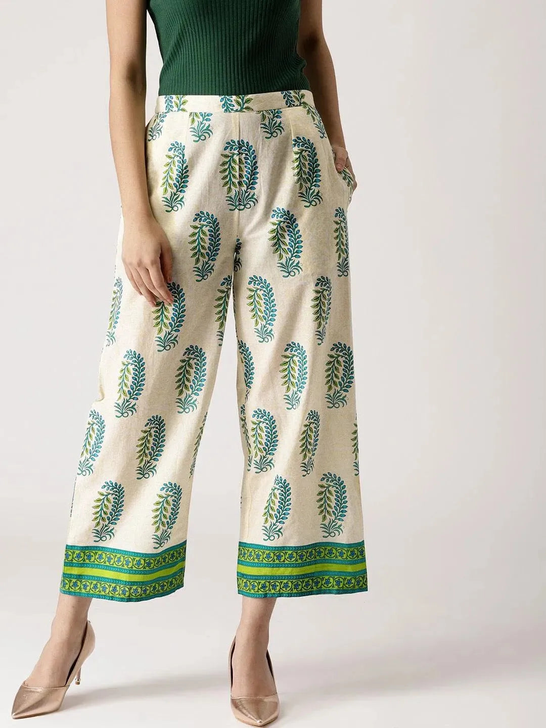 Multicoloured Printed Cotton Palazzos - Libas 