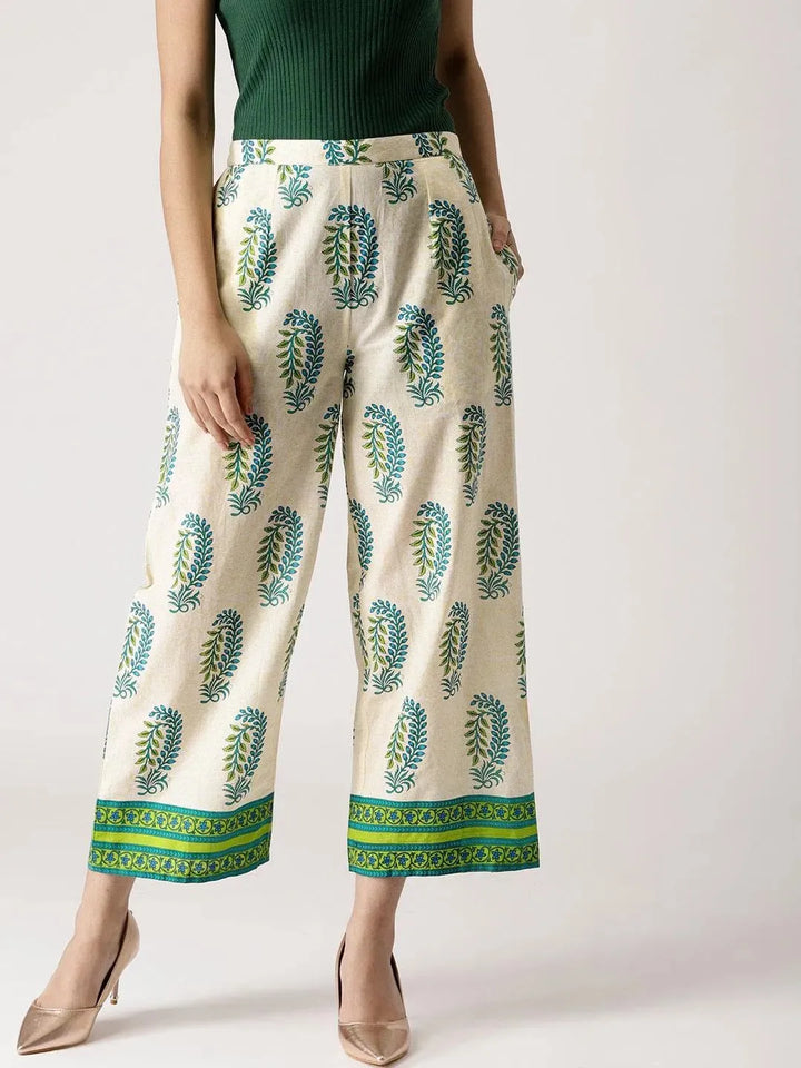 Multicoloured Printed Cotton Palazzos - Libas