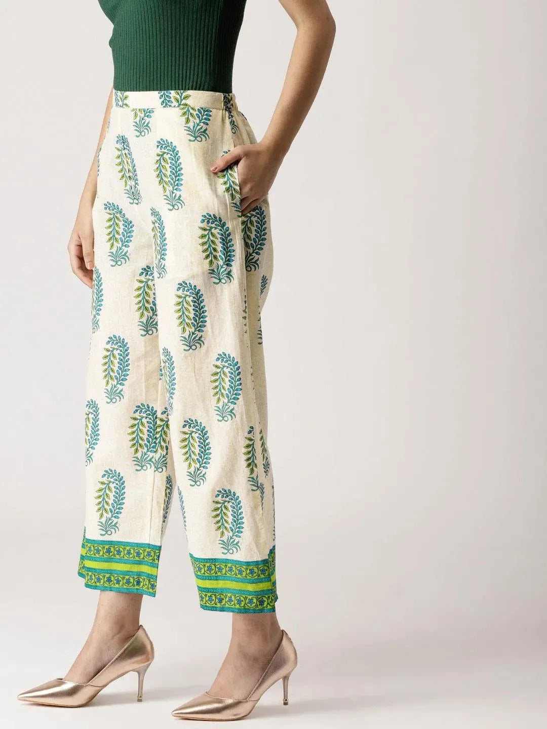 Multicoloured Printed Cotton Palazzos - Libas 