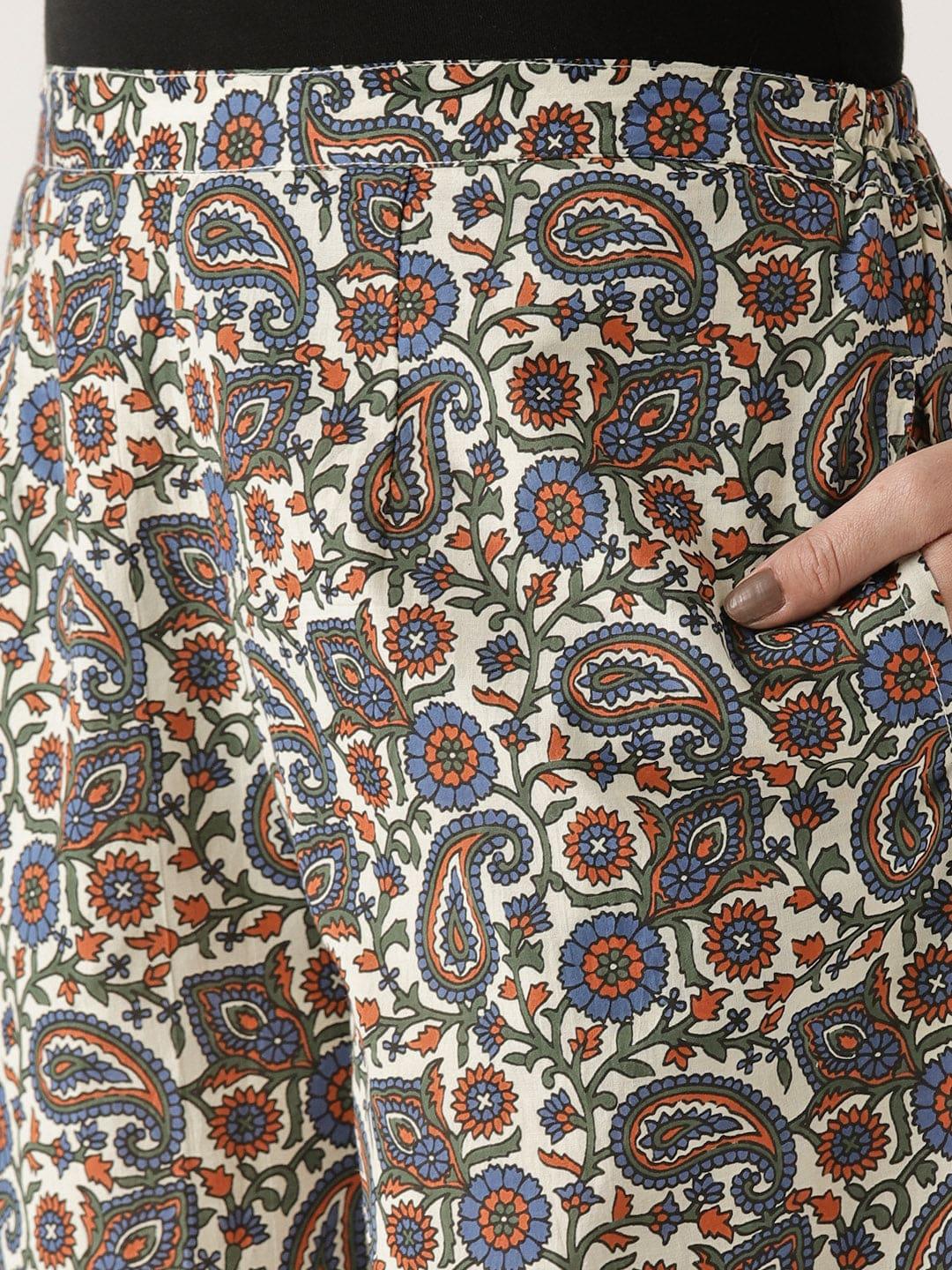 Multicoloured Printed Cotton Palazzos - Libas