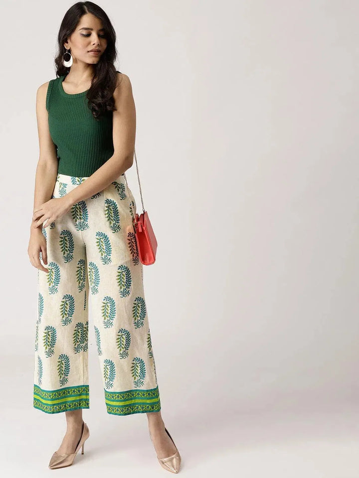 Multicoloured Printed Cotton Palazzos - Libas