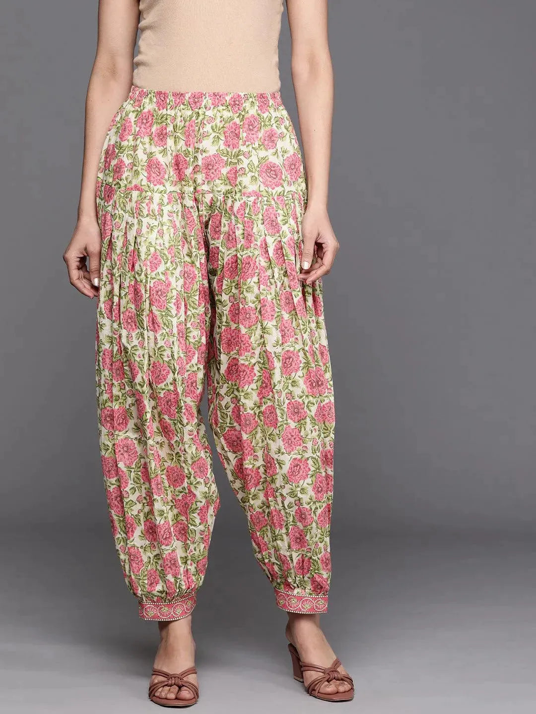 Multicoloured Printed Cotton Salwar Pants - Libas 