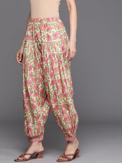 Multicoloured Printed Cotton Salwar Pants - Libas