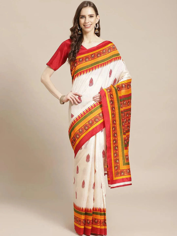 Multicoloured Printed Cotton Saree - Libas