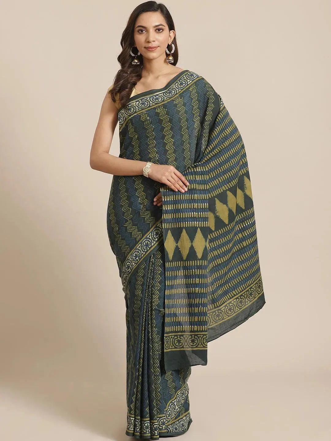 Multicoloured Printed Cotton Saree - Libas