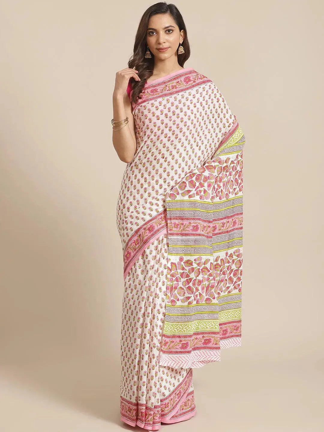 Multicoloured Printed Cotton Saree - Libas