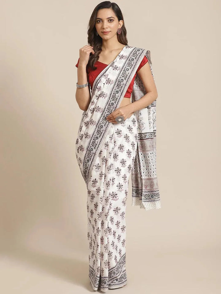 Multicoloured Printed Cotton Saree - Libas