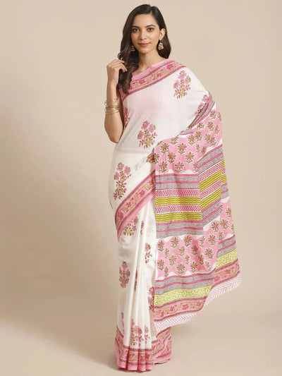 Multicoloured Printed Cotton Saree - Libas