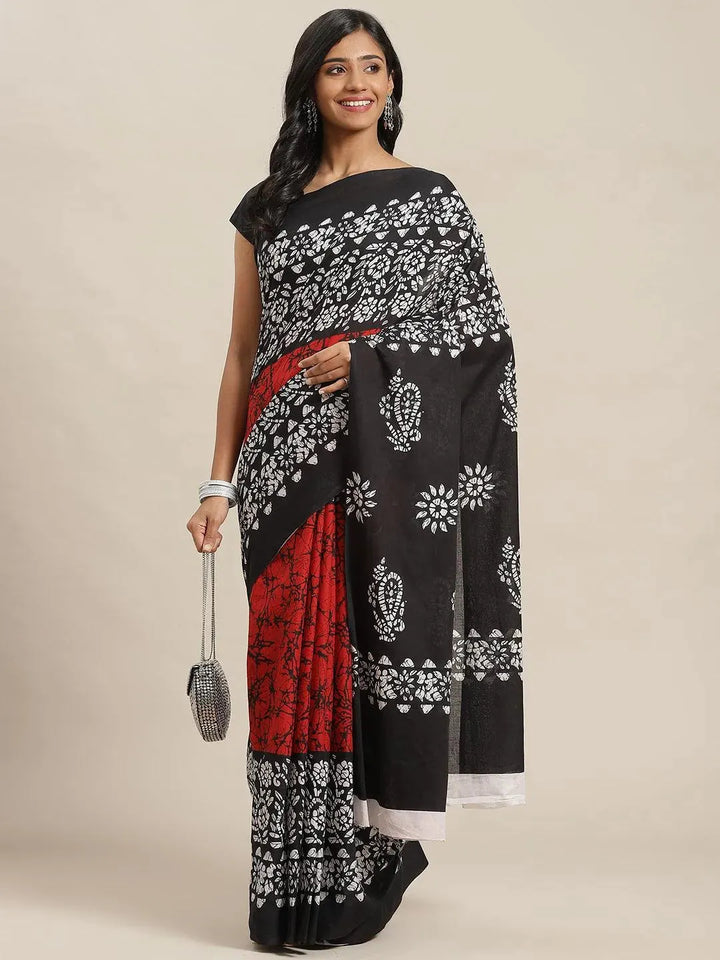 Multicoloured Printed Cotton Saree - Libas