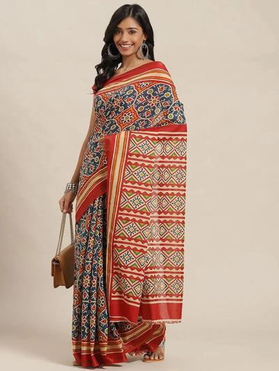 Multicoloured Printed Cotton Saree - Libas