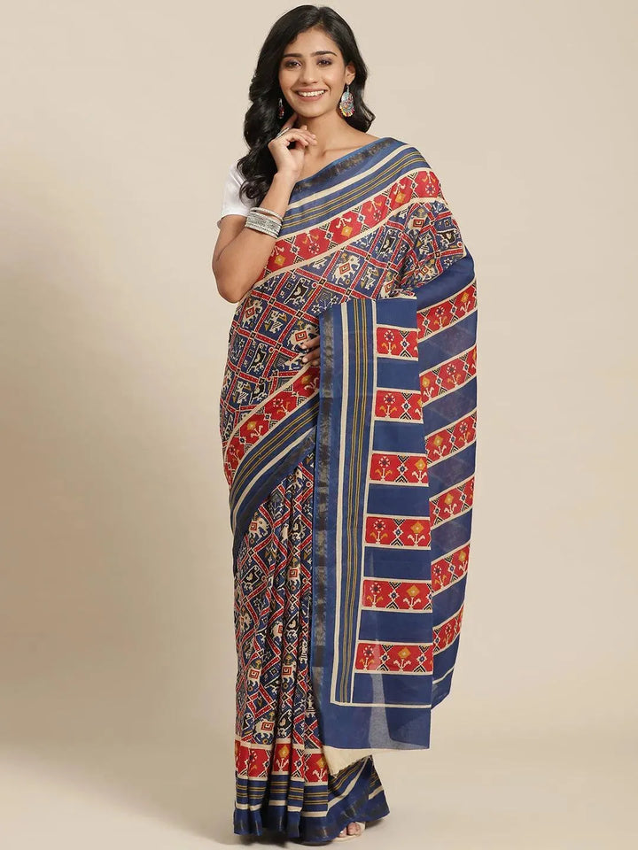 Multicoloured Printed Cotton Saree - Libas