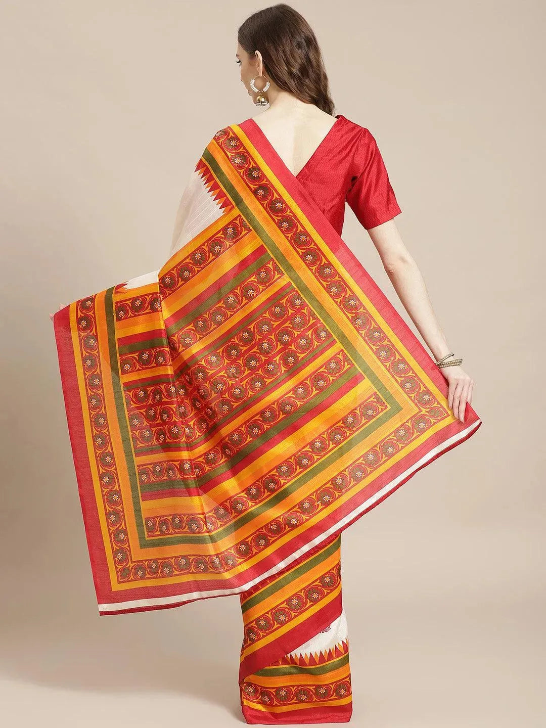 Multicoloured Printed Cotton Saree - Libas