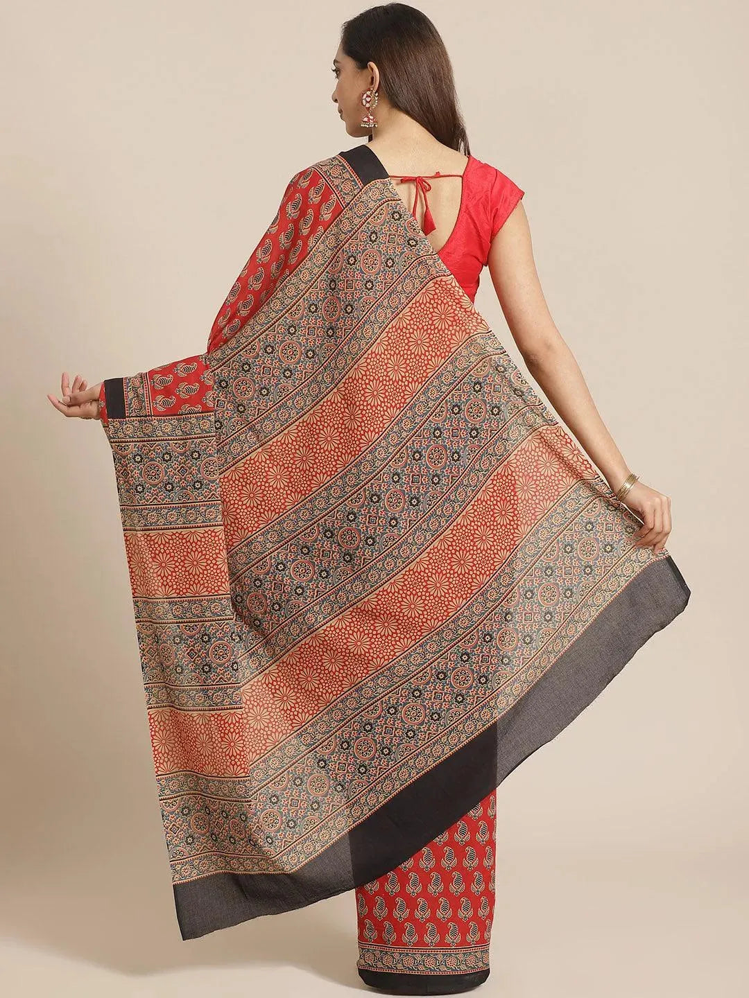 Multicoloured Printed Cotton Saree - Libas 