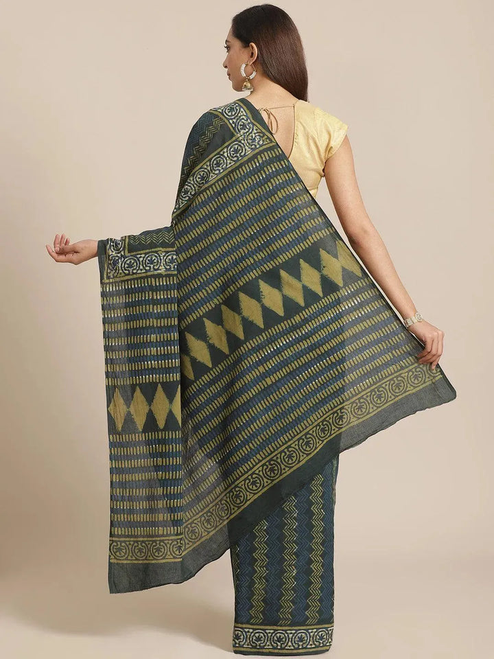 Multicoloured Printed Cotton Saree - Libas