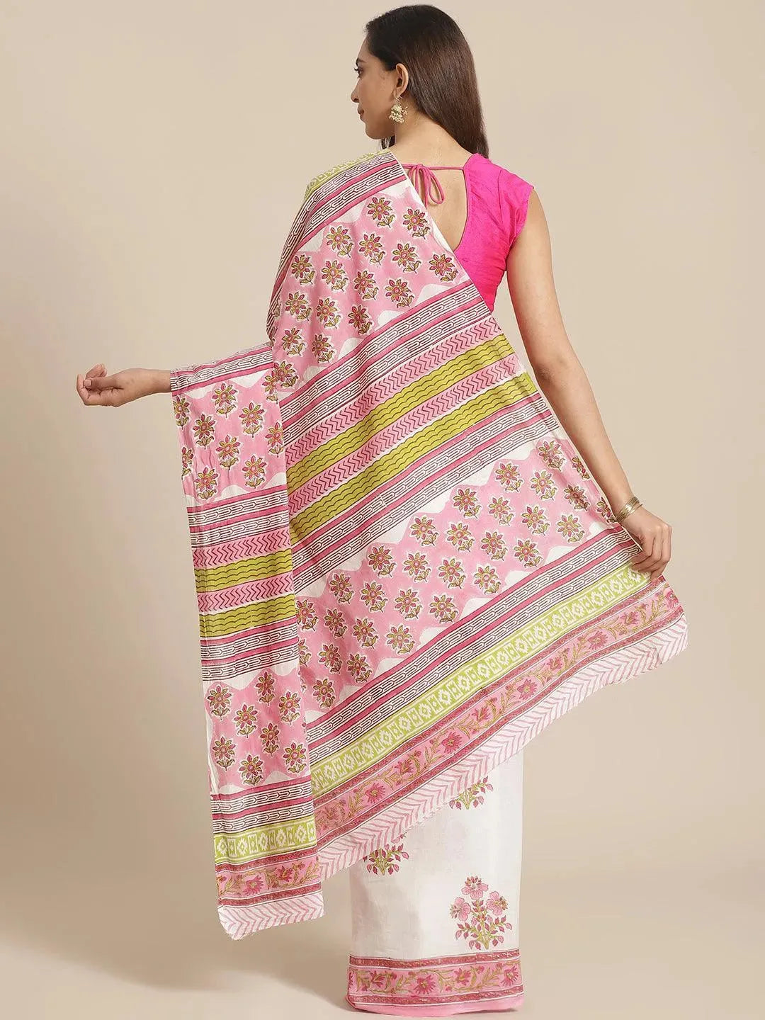 Multicoloured Printed Cotton Saree - Libas