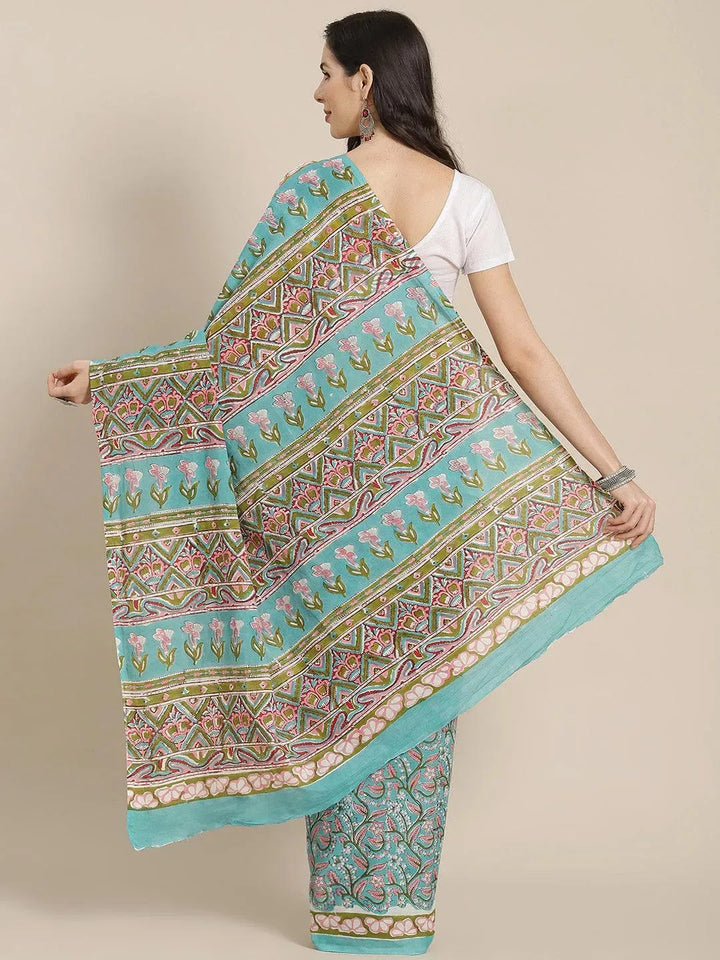 Multicoloured Printed Cotton Saree - Libas