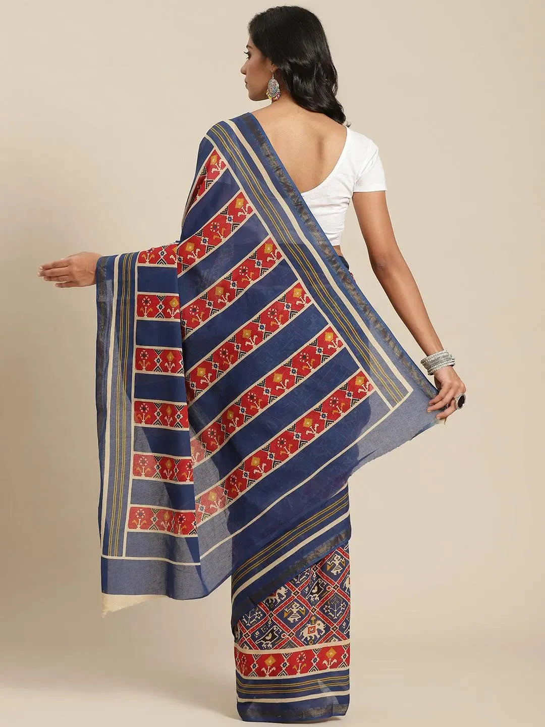 Multicoloured Printed Cotton Saree - Libas 