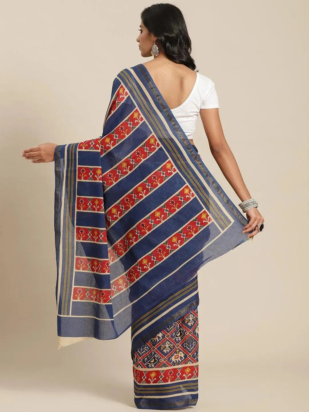 Multicoloured Printed Cotton Saree - Libas