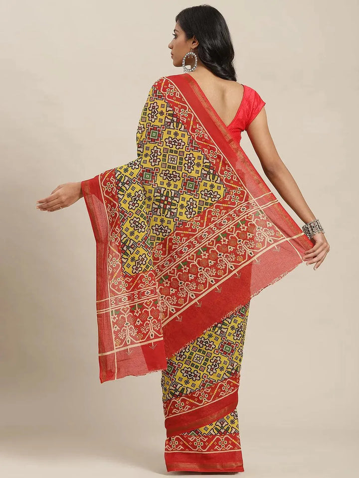 Multicoloured Printed Cotton Saree - Libas