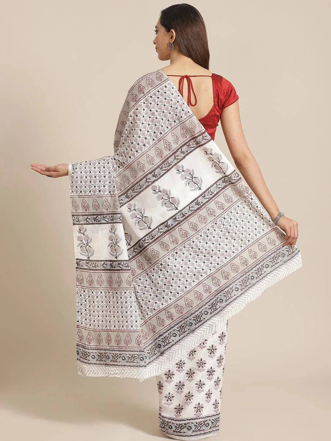 Multicoloured Printed Cotton Saree - Libas