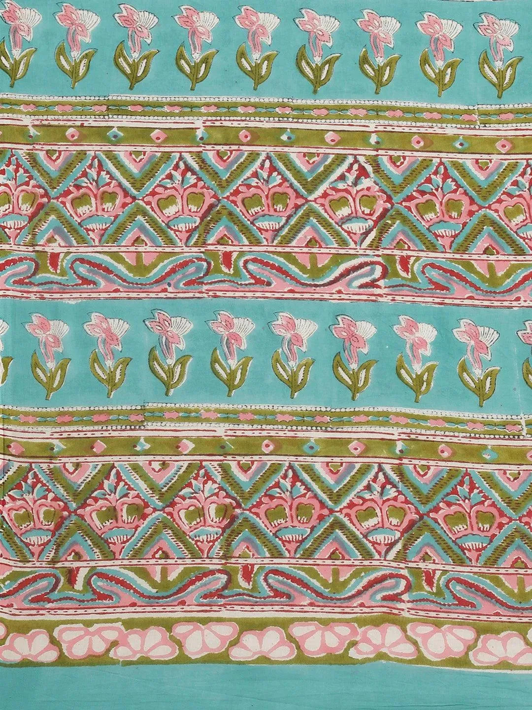 Multicoloured Printed Cotton Saree - Libas 