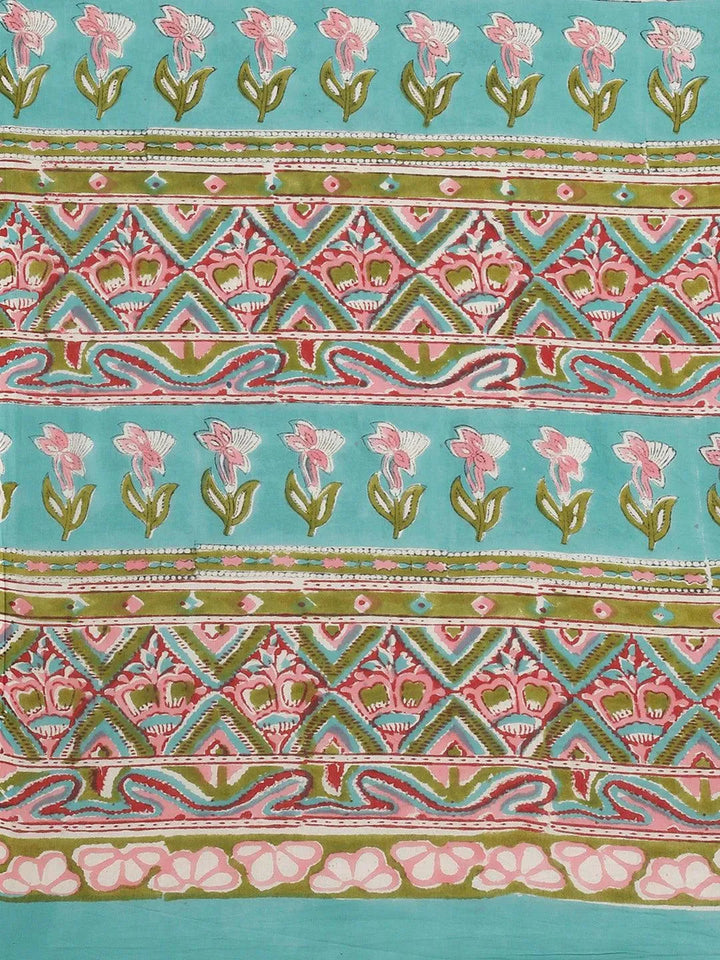 Multicoloured Printed Cotton Saree - Libas