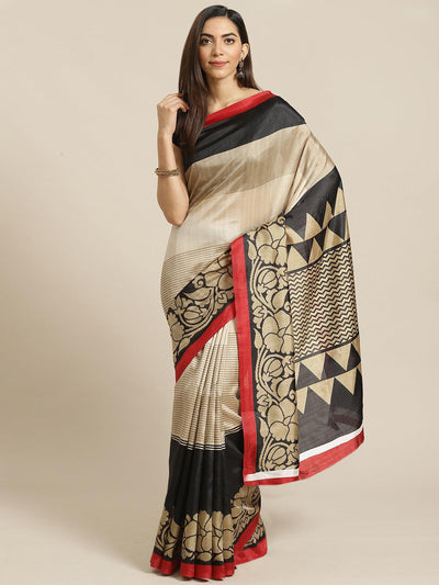 Multicoloured Printed Cotton Silk Saree - Libas