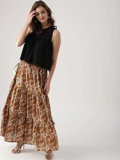 Multicoloured Printed Cotton Skirt - Libas