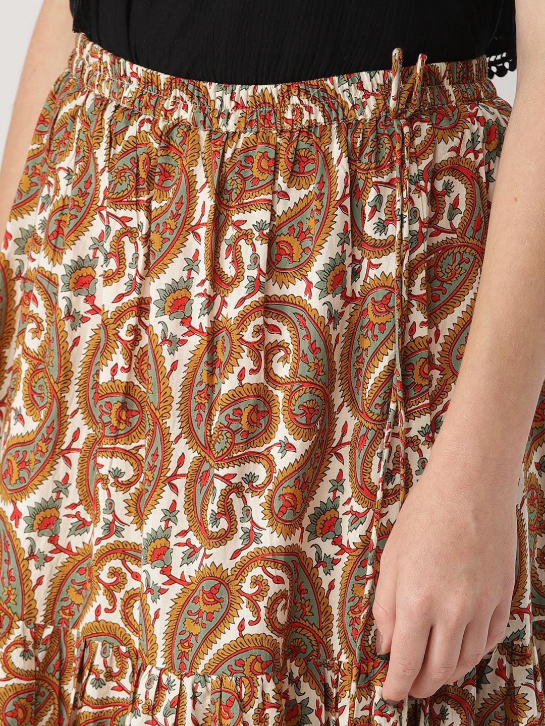 Multicoloured Printed Cotton Skirt - Libas