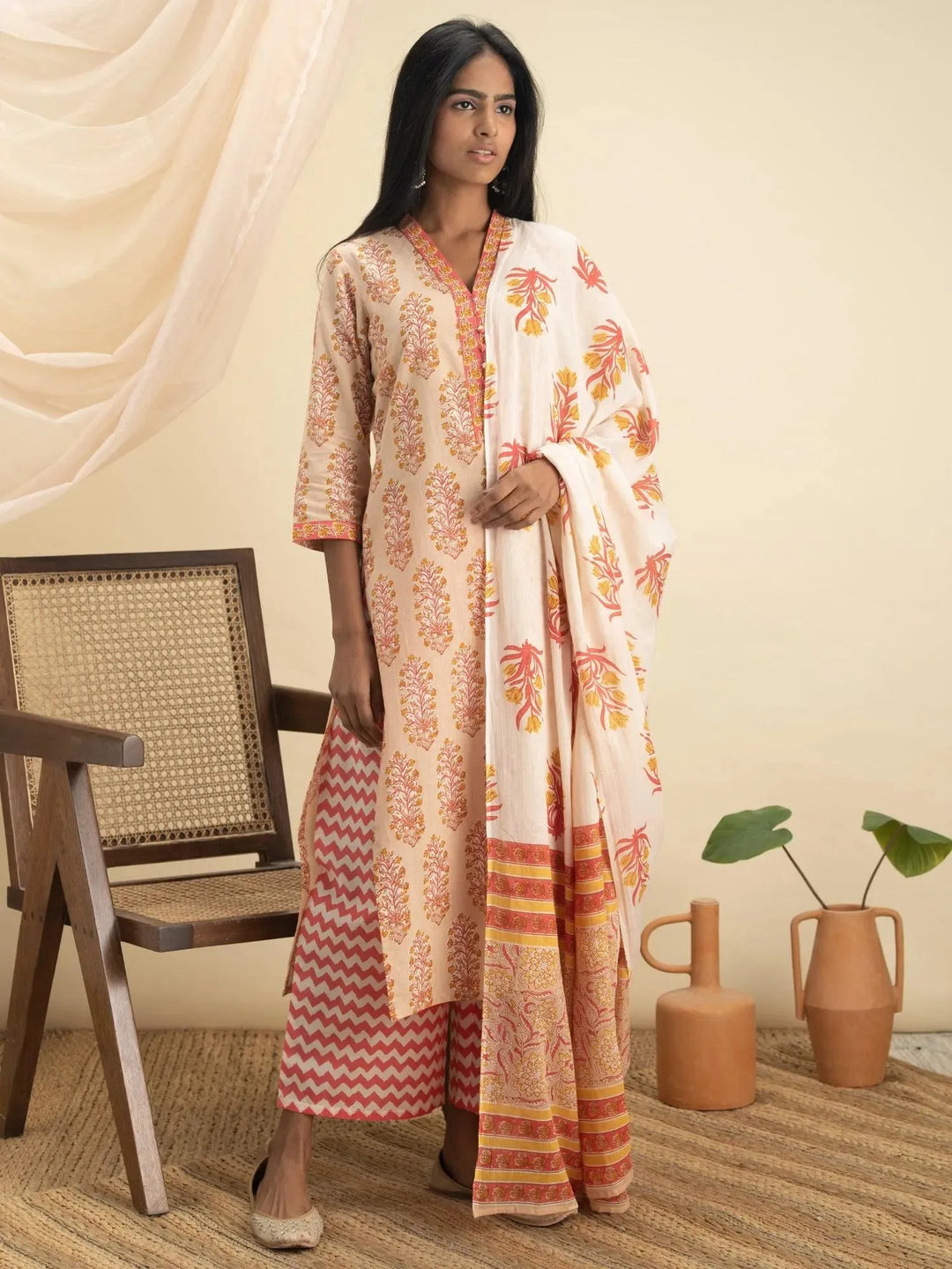 Multicoloured Printed Cotton Suit Set - Libas