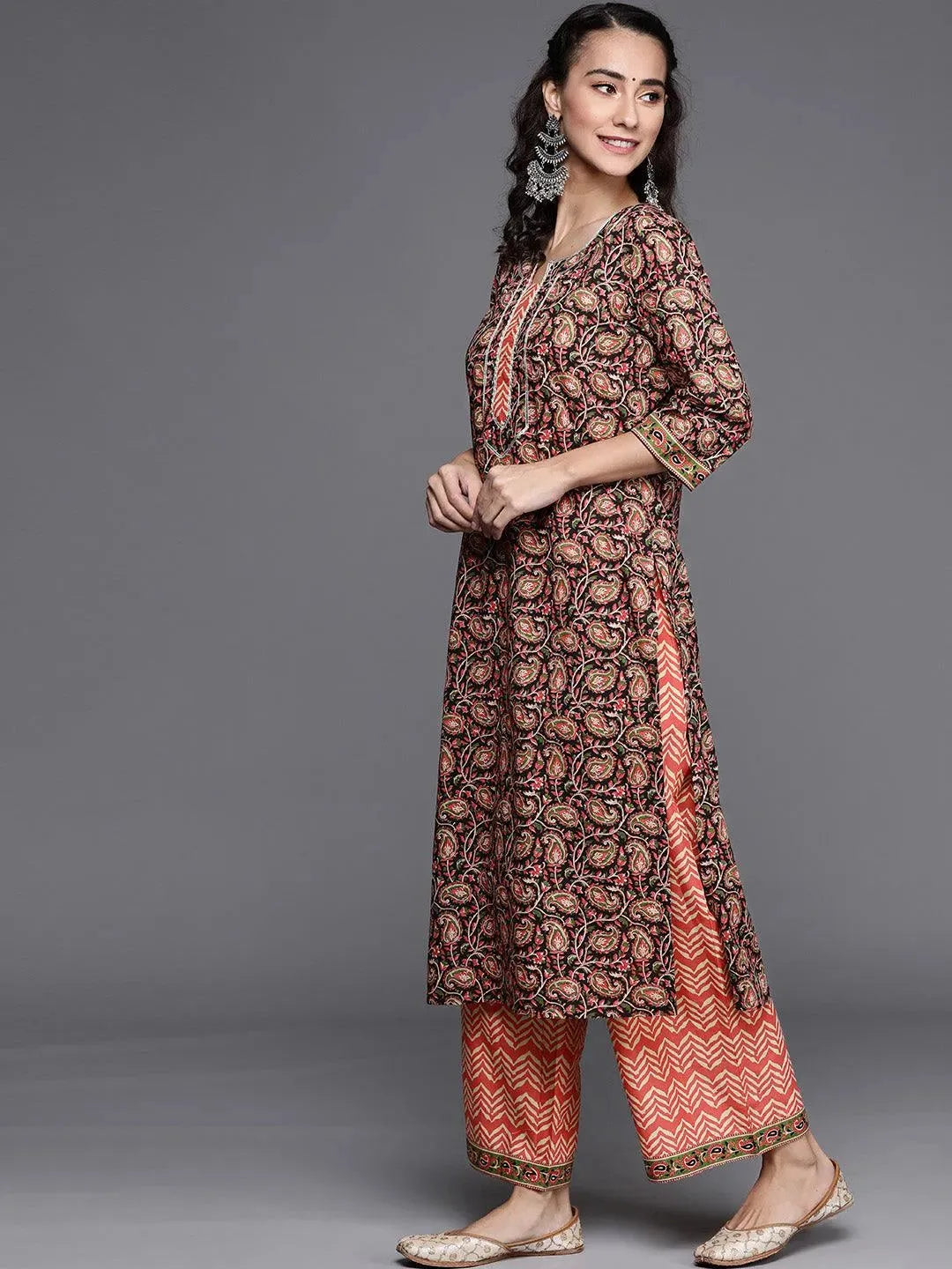 Multicoloured Printed Cotton Suit Set - Libas 