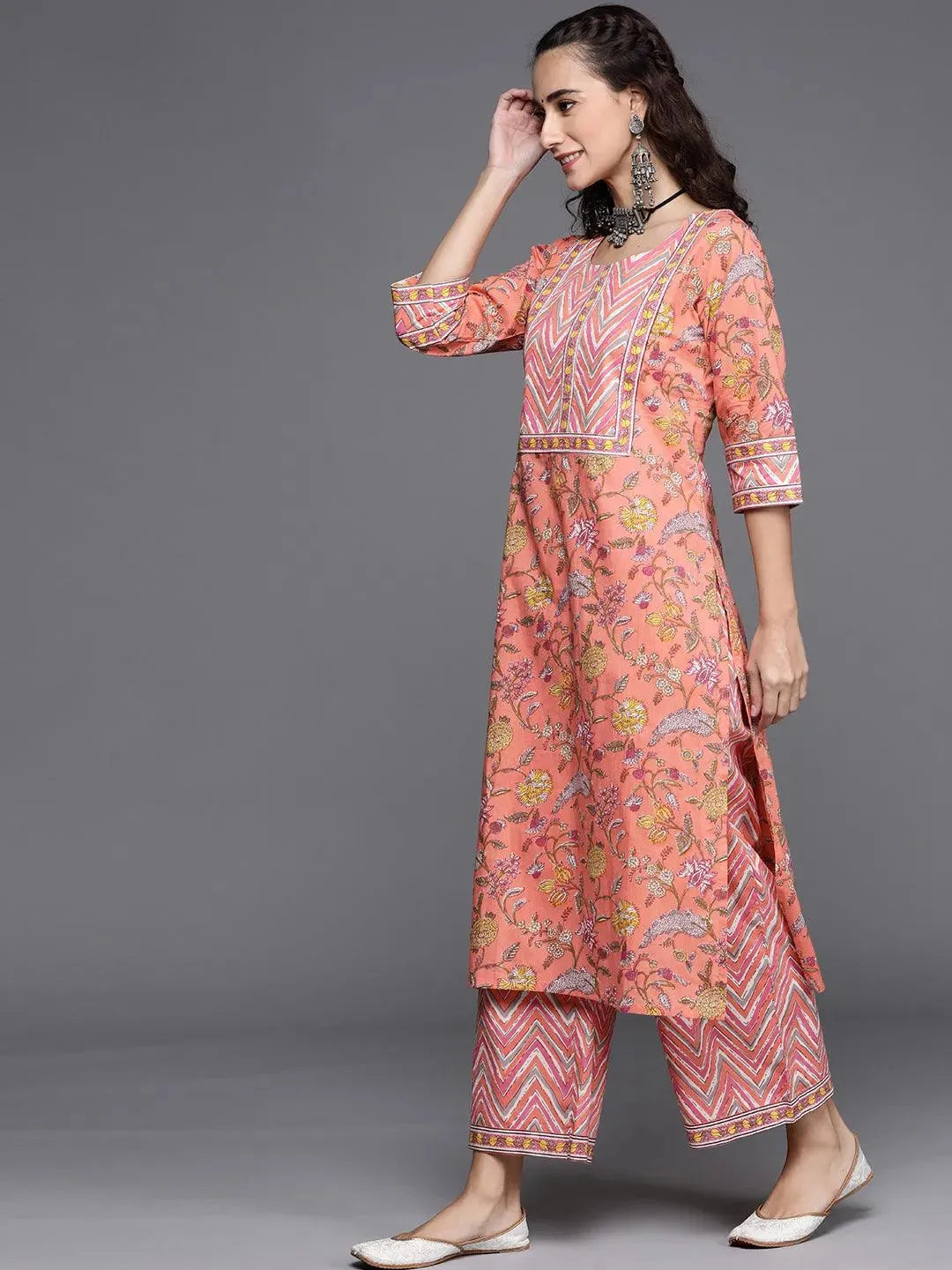 Multicoloured Printed Cotton Suit Set - Libas 