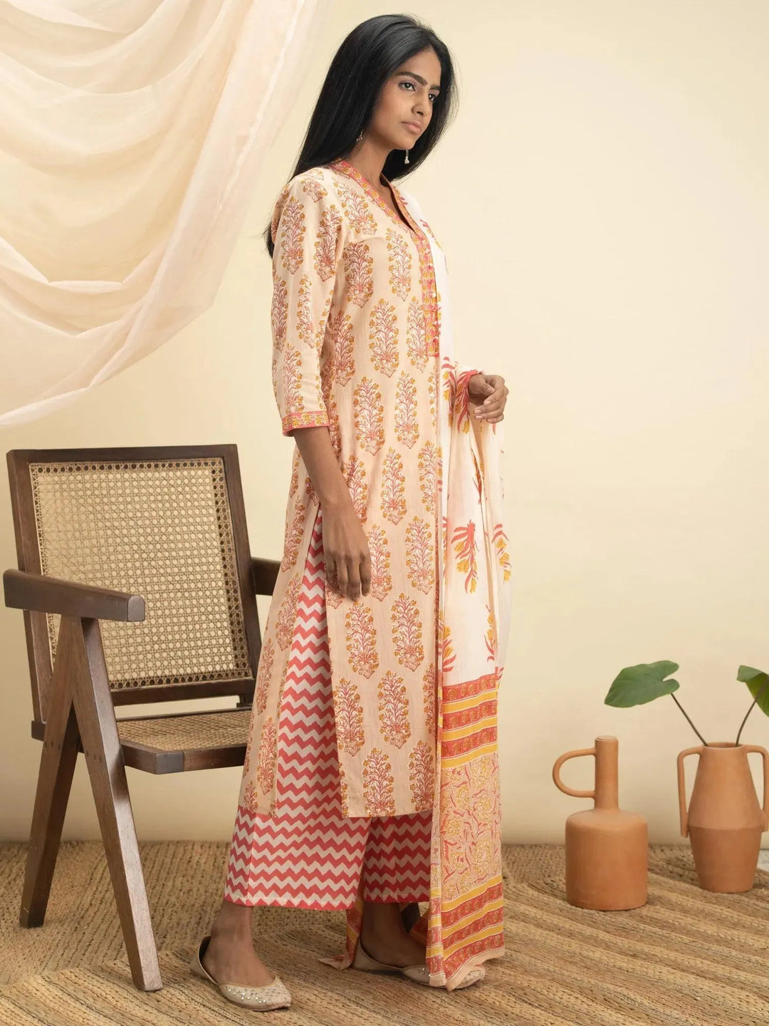 Multicoloured Printed Cotton Suit Set - Libas