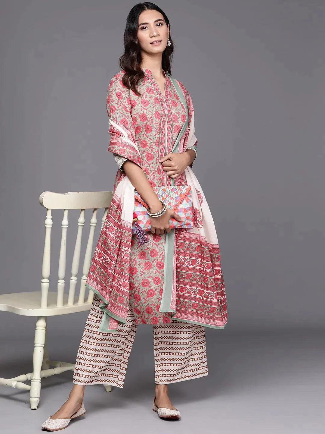 Multicoloured Printed Cotton Suit Set - Libas