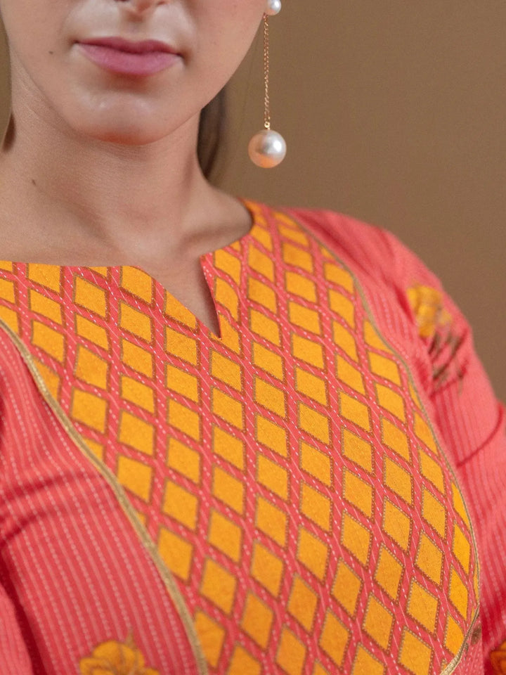 Multicoloured Printed Cotton Kurta Set With Mask - Libas