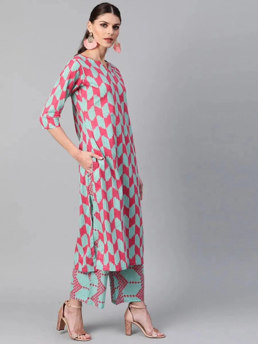 Multicoloured Printed Cotton Kurta Set - Libas